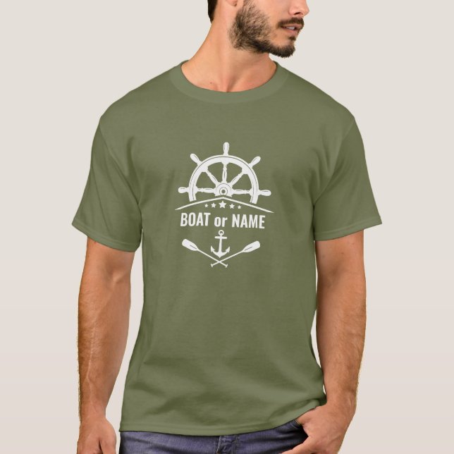 Olive Green Anchor Oars Ships Helm Boat or Name T-Shirt (Front)