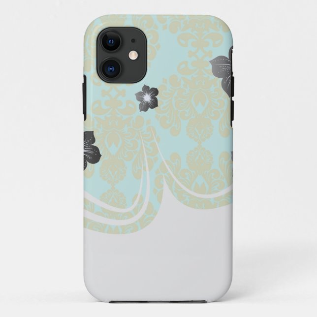 olive green and aqua  fleur damask Case-Mate iPhone case (Back)