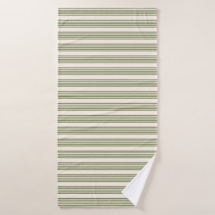 Olive green and beige five stripes pattern bath towel