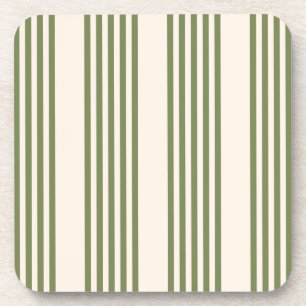 Olive green and beige five stripes pattern coaster