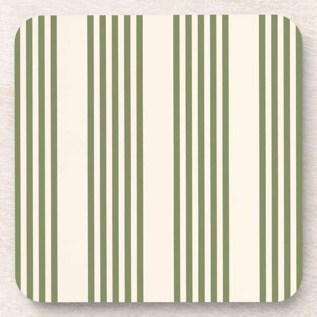 Olive green and beige five stripes pattern coaster (Front)