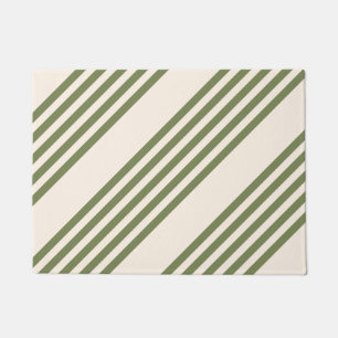 Olive green and beige five stripes pattern doormat