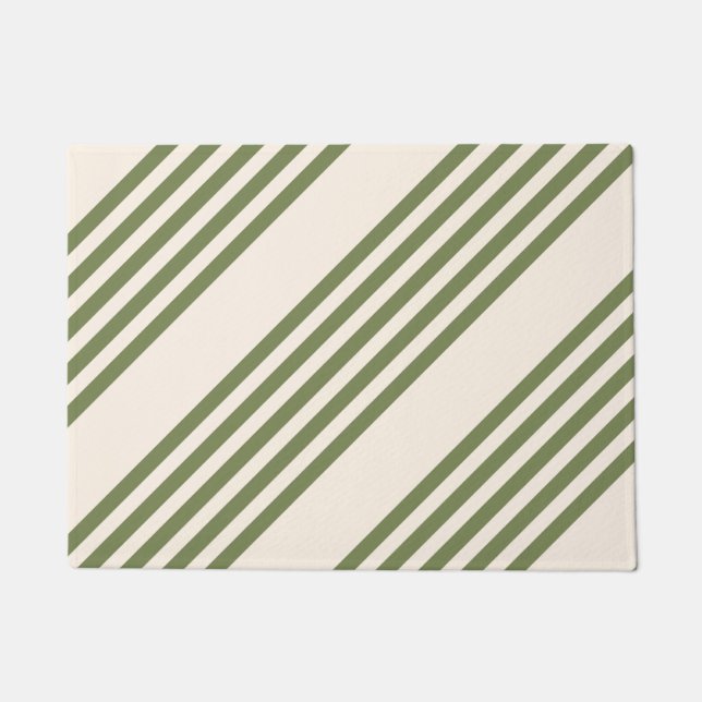 Olive green and beige five stripes pattern doormat (Front)