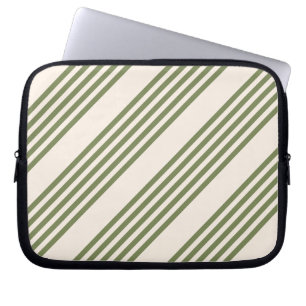 Olive green and beige five stripes pattern laptop sleeve