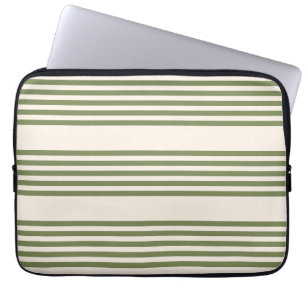 Olive green and beige five stripes pattern laptop sleeve