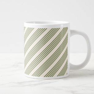 Olive green and beige five stripes pattern large coffee mug