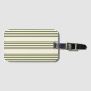 Olive green and beige five stripes pattern luggage tag