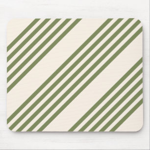 Olive green and beige five stripes pattern mouse mat