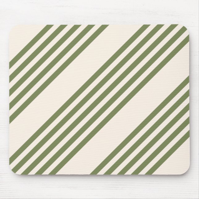 Olive green and beige five stripes pattern mouse mat (Front)