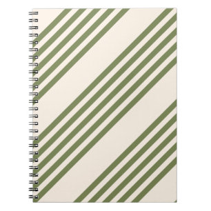 Olive green and beige five stripes pattern notebook