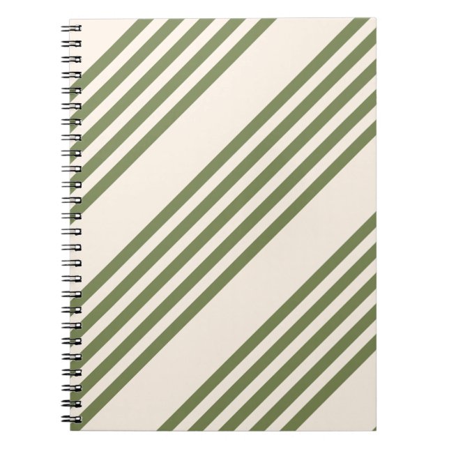 Olive green and beige five stripes pattern notebook (Front)