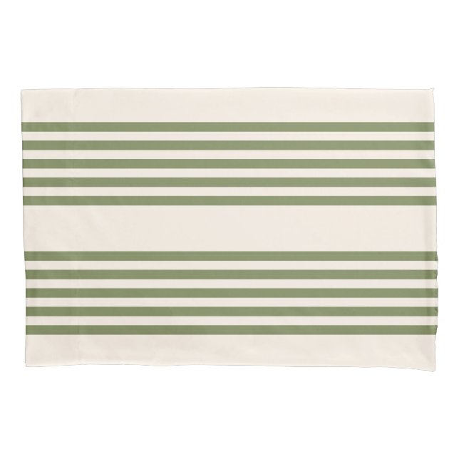 Olive green and beige five stripes pattern pillowcase (Front)