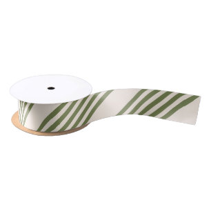 Olive green and beige five stripes pattern satin ribbon