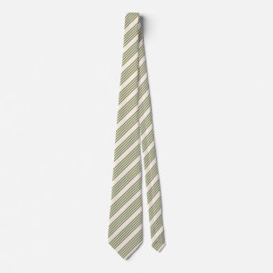 Olive green and beige five stripes pattern tie