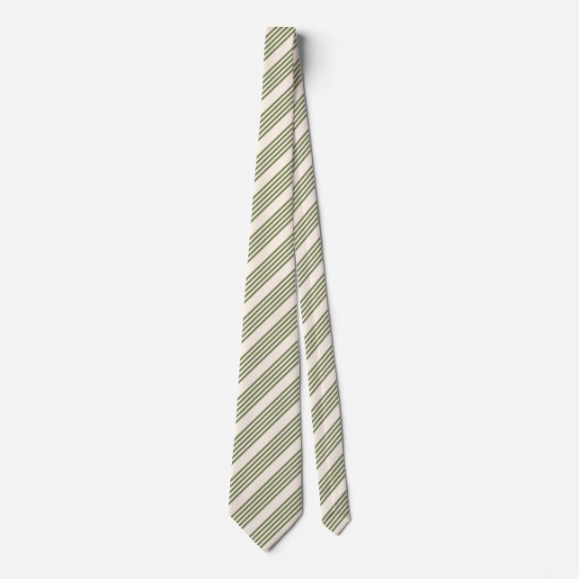 Olive green and beige five stripes pattern tie (Front)