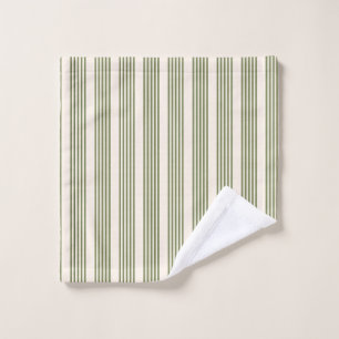 Olive green and beige five stripes pattern wash cloth