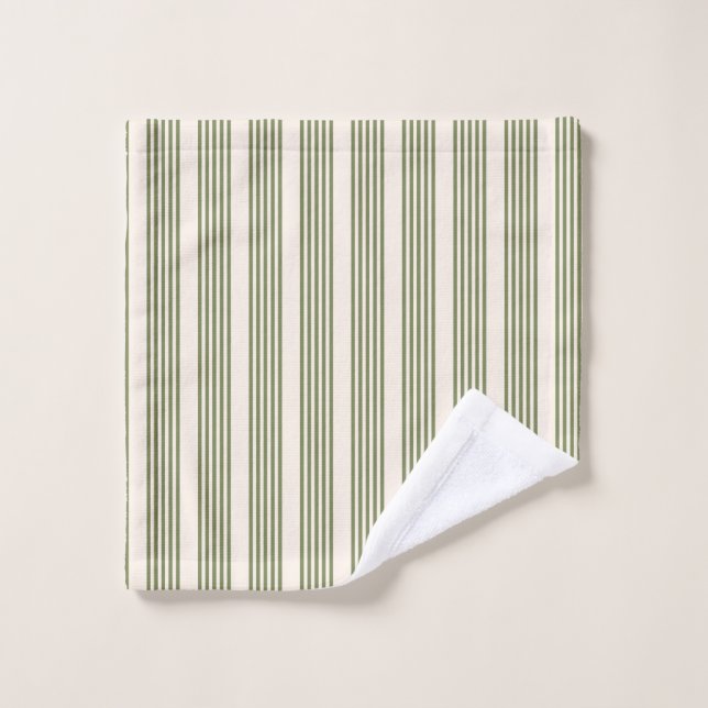 Olive green and beige five stripes pattern wash cloth (Wash Cloth)