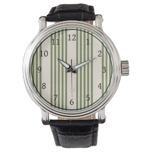 Olive green and beige five stripes pattern watch