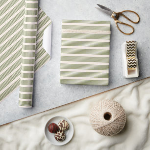 Olive green and beige five stripes pattern wrapping paper