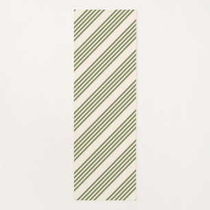 Olive green and beige five stripes pattern yoga mat