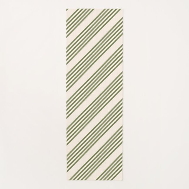 Olive green and beige five stripes pattern yoga mat (Front)