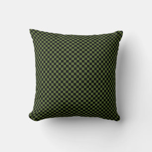 Olive Green and Black Chequerboard Squares Cushion