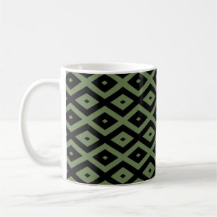 Olive green and black diamond pattern coffee mug