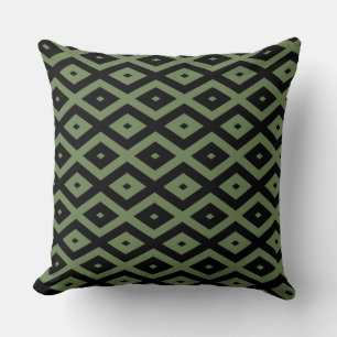 Olive green and black diamond pattern cushion
