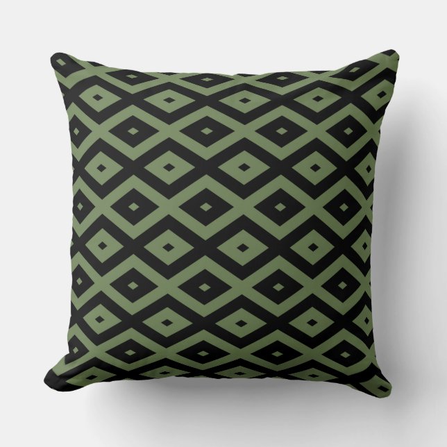 Olive green and black diamond pattern cushion (Front)