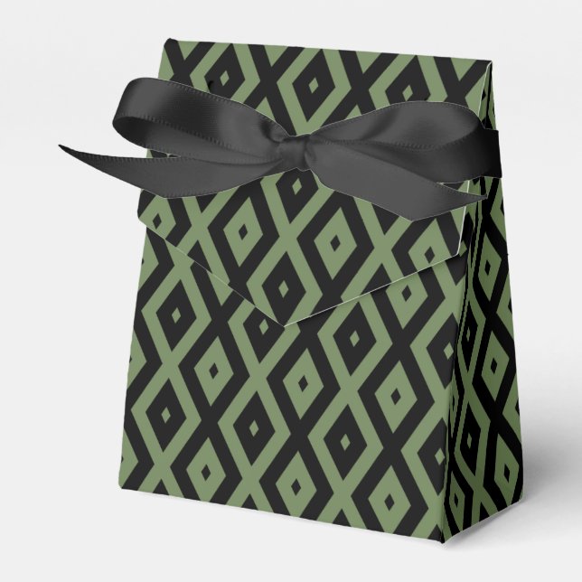 Olive green and black diamond pattern favour box (Front Side)
