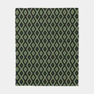 Olive green and black diamond pattern fleece blanket