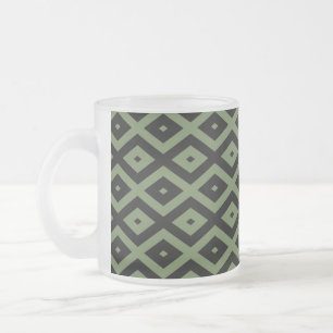 Olive green and black diamond pattern frosted glass coffee mug