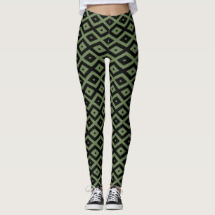 Olive green and black diamond pattern leggings