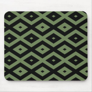 Olive green and black diamond pattern mouse mat