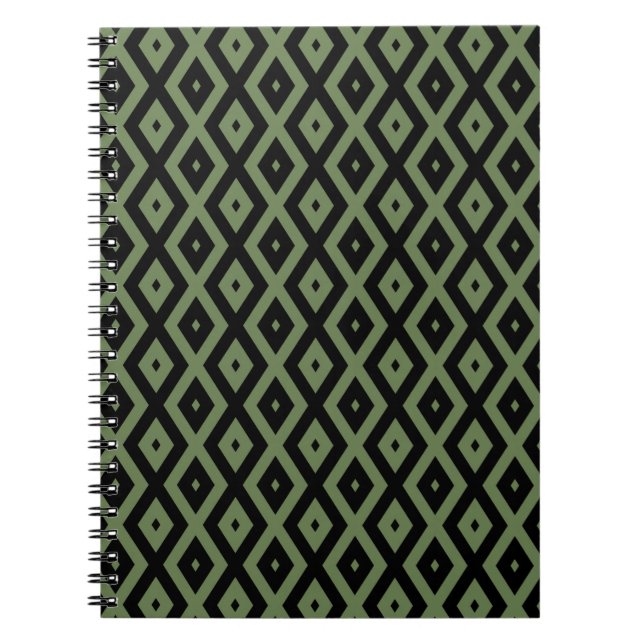 Olive green and black diamond pattern notebook (Front)