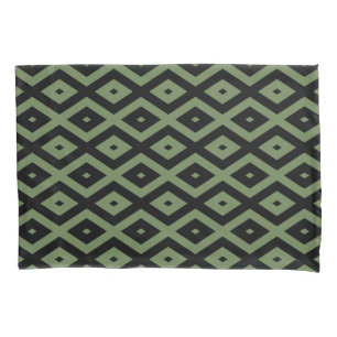 Olive green and black diamond pattern pillowcase