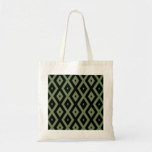 Olive green and black diamond pattern tote bag