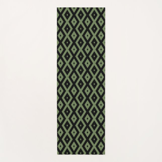 Olive green and black diamond pattern yoga mat (Front)