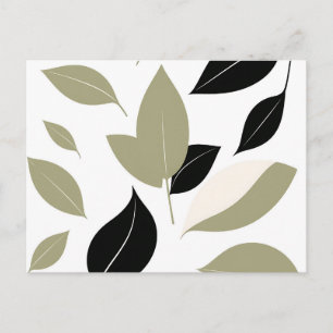 Olive Green and Black Leaf Scatter Modern Postcard