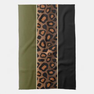 Olive Green and Black Leopard Animal Print Tea Towel