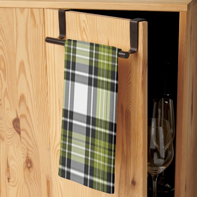 Olive Green And Black Plaid Tea Towel (Thirds Fold)
