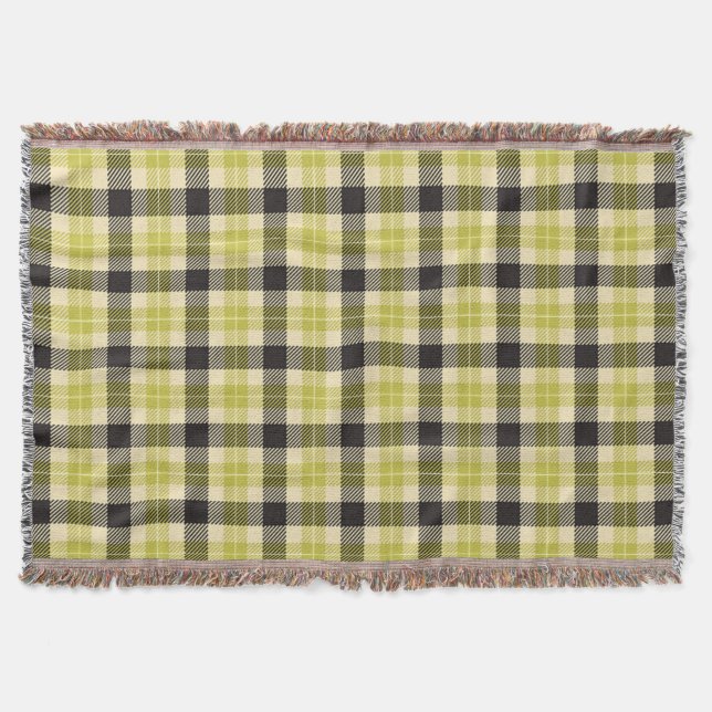 Olive Green and Black Tartan Plaid Throw Blanket (Front)