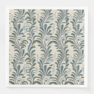 Olive Green and Blue Feathered Vine Napkin