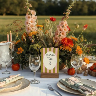 Olive Green and Blush Pink Striped Wedding Table Number