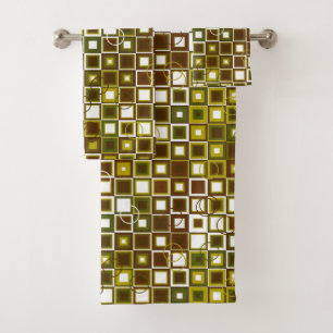 Olive Green and Brown Chequered Pattern Design Bath Towel Set