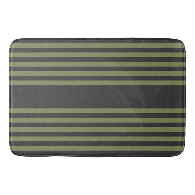 Olive green and charcoal five stripes pattern bath mat (Front)