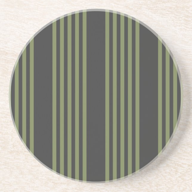 Olive green and charcoal five stripes pattern coaster (Front)