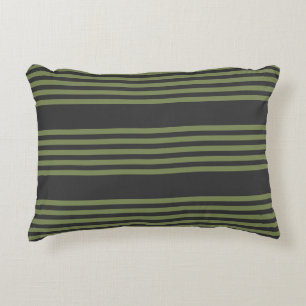 Olive green and charcoal five stripes pattern decorative cushion