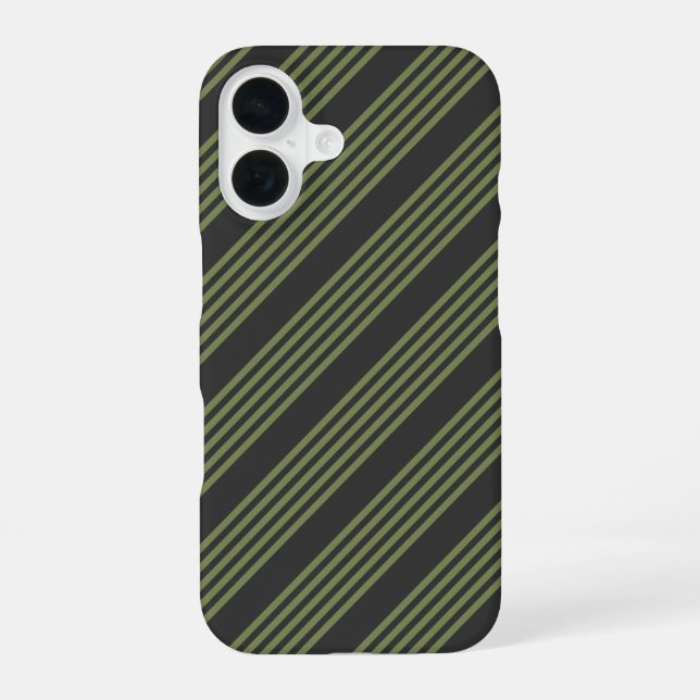 Olive green and charcoal five stripes pattern iPhone 16 case (Back)