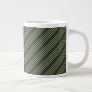 Olive green and charcoal five stripes pattern large coffee mug